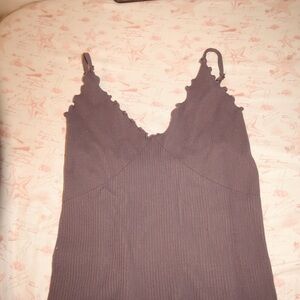 Free People Black Scalloped V-Neck Tank Top